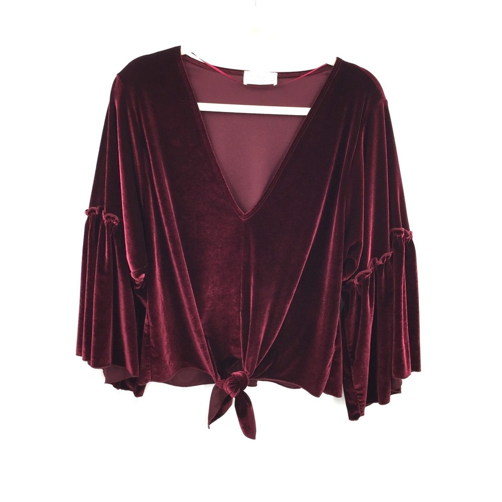 Lavender Field velour velvet witchy whimsigoth bell‎ sleeve blouse maroon boho M